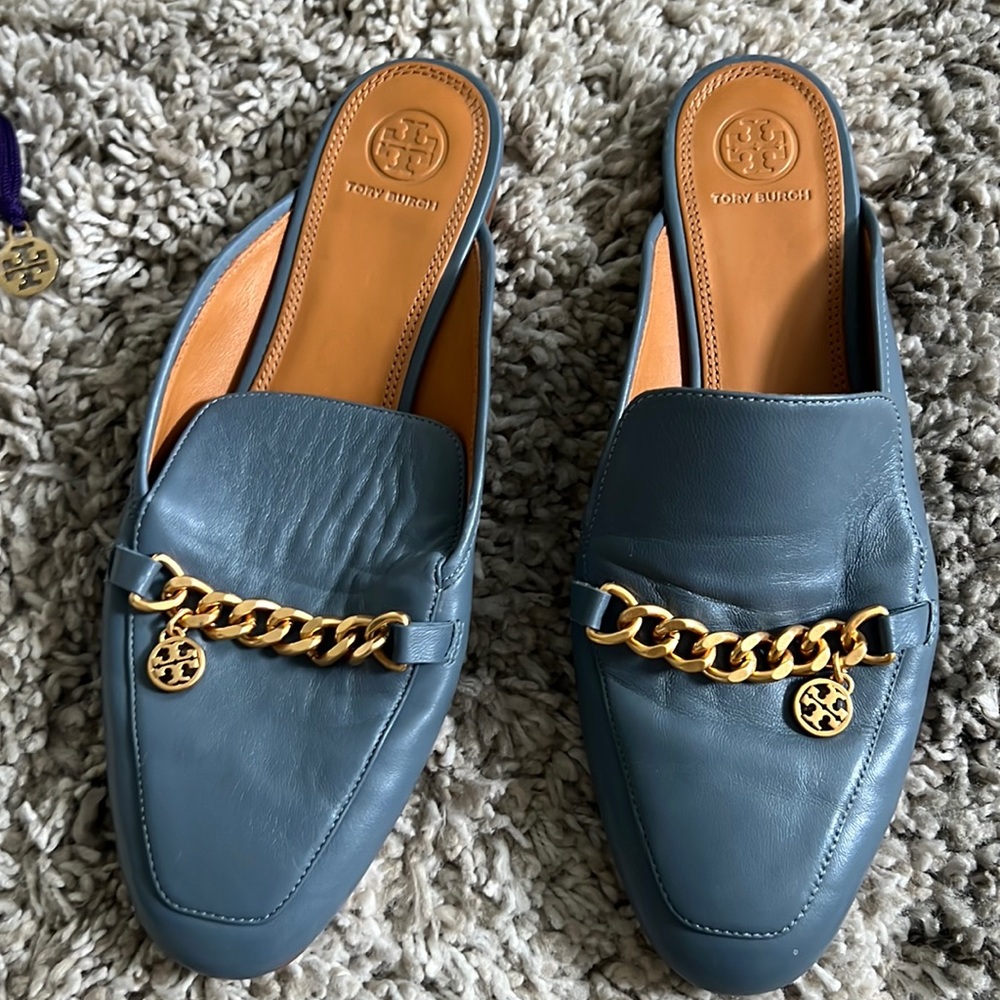 Tory Burch Backless Loafers Blue/Gray